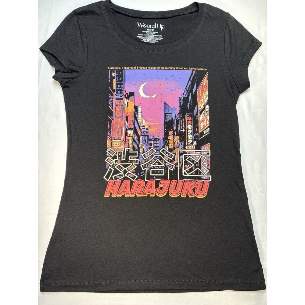 Wound Up Junior’s  Short Sleeve T Shirt Black “Harajuku” Medium (7-9) NWT
